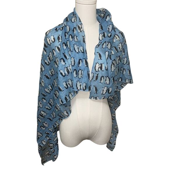 100% CottonScarf Sz Square Blue/Penguin Print - Picture 5 of 5
